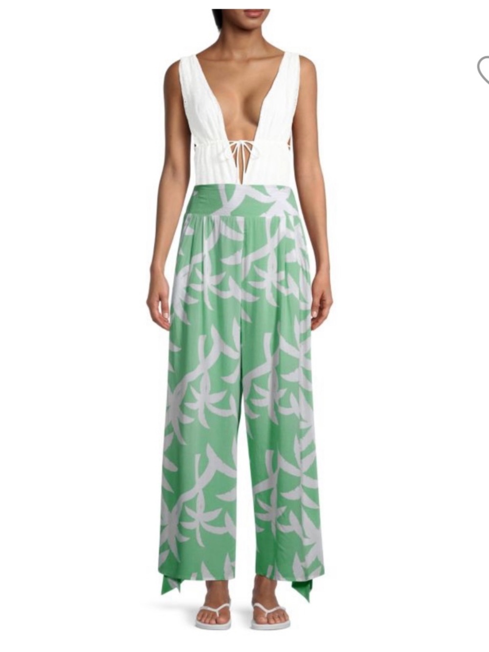 Elan Mint and White Wide-Leg Pants